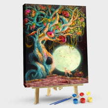 Load image into Gallery viewer, Paint by Numbers Kit -Ancient trees and deer in the moonlight